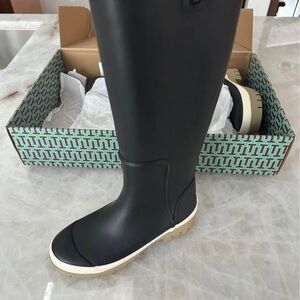 Tory Burch Hurricane Tall Rain Boots Black Size 7 NIB